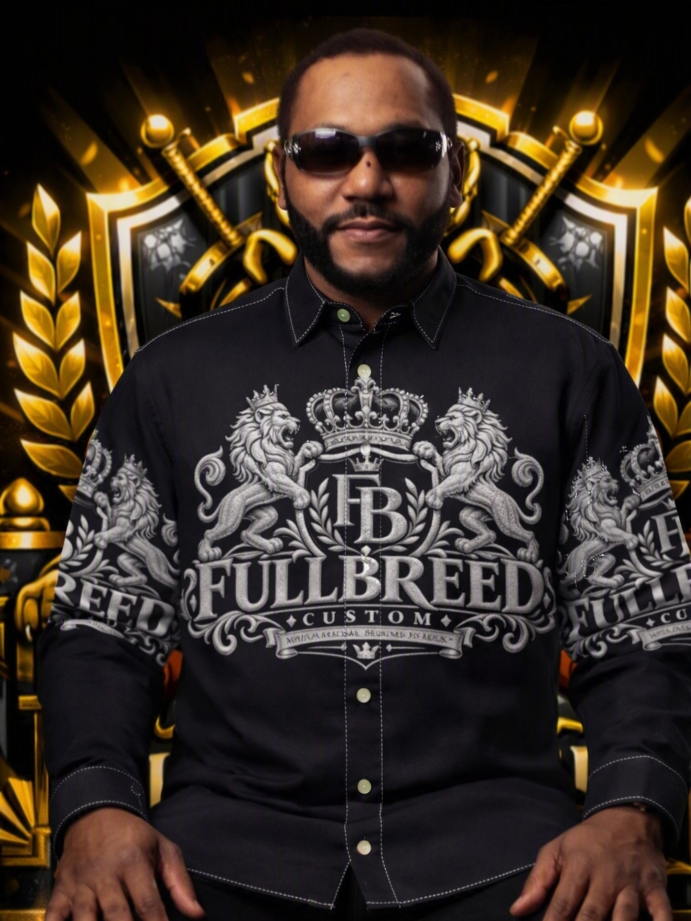 Breed Black Button-Up Shirt Jacket with Silver Crest Graphic